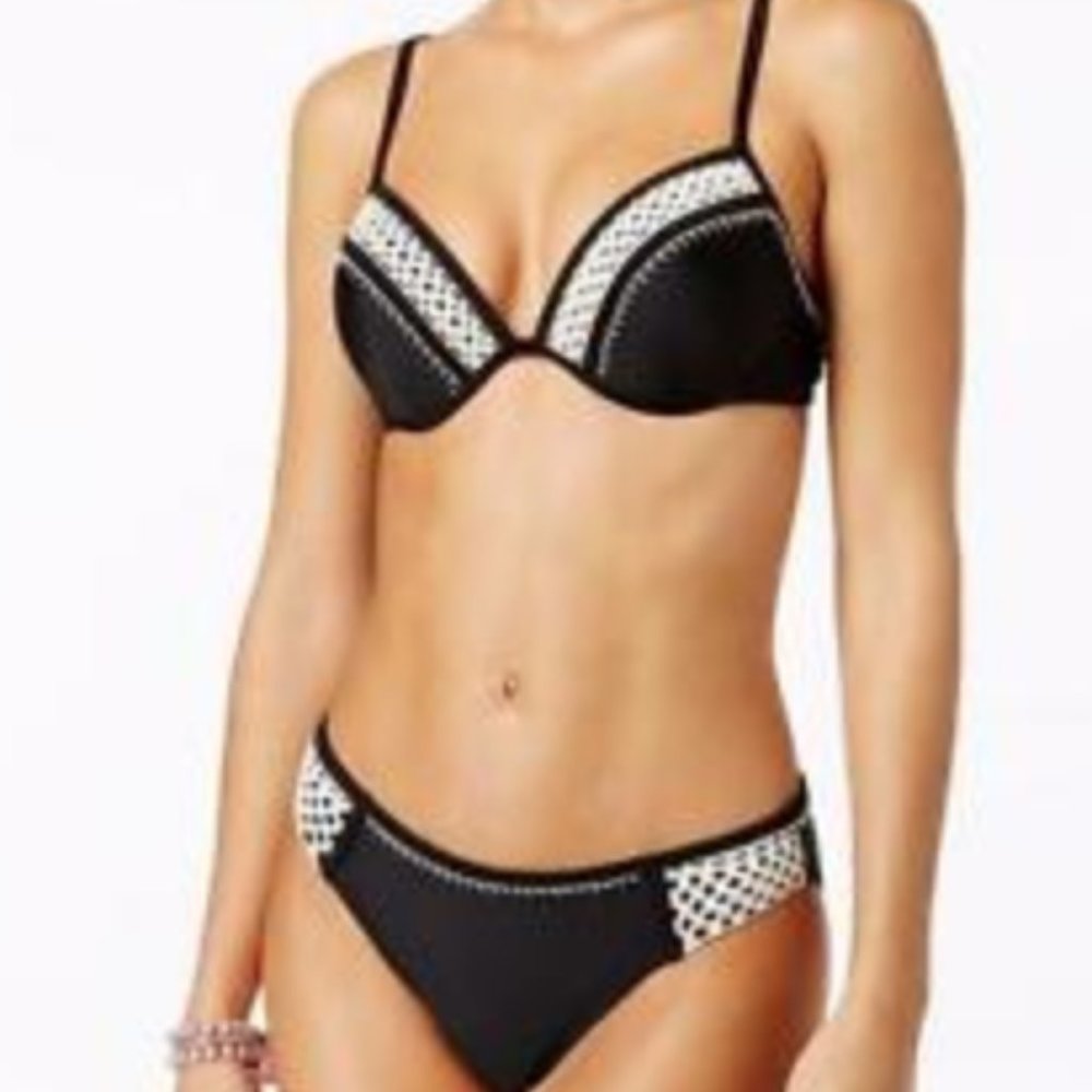 California Waves Black Crochet Push Up Bikini Set